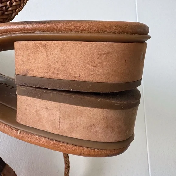 Paul‎ Green Helena Women Size 8 Woven Leather Tan Sandals Slingback Heel Boho - Picture 13 of 15